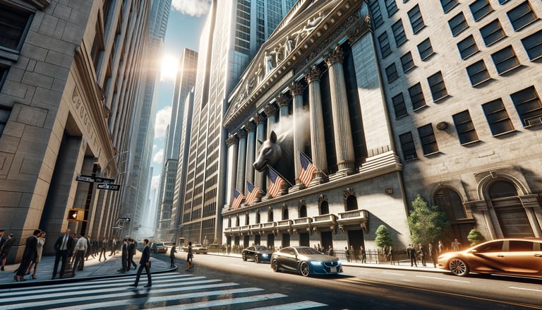 Vue extérieure de la bourse de Wall Street par une journée ensoleillée
