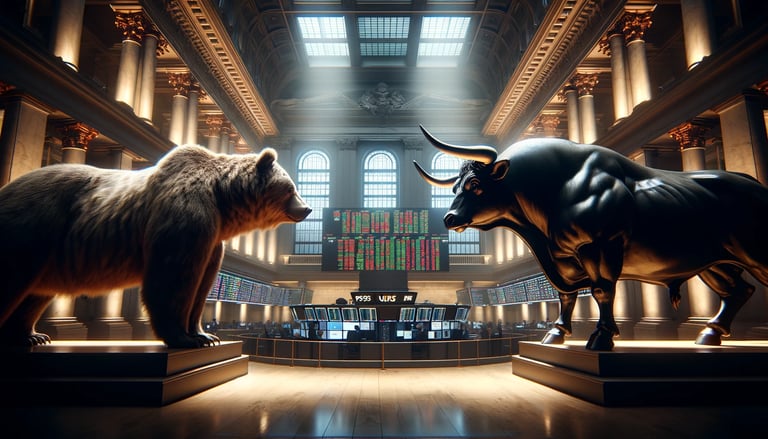 Ours et taureau qui s'opposent dans un univers financier