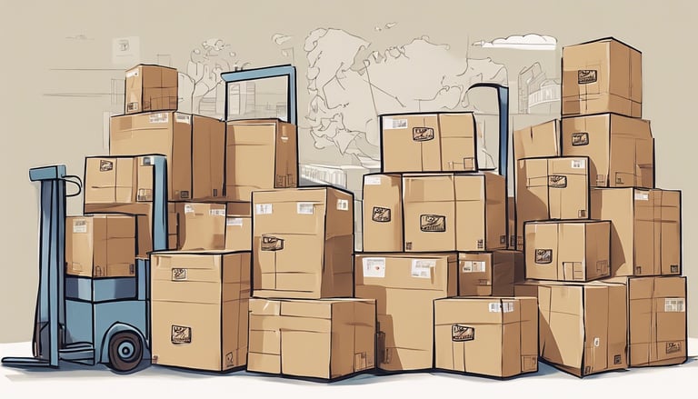 Cajas de mudanza apiladas listas para estimar el volumen de una mudanza internacional