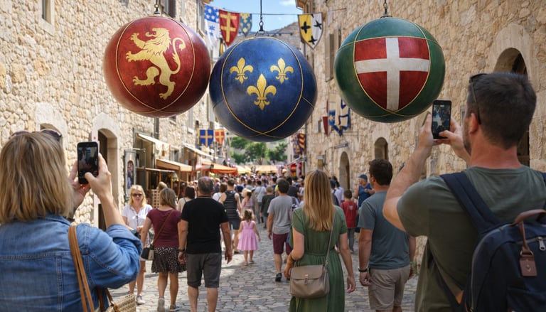 décor urbain avec des sphères géantes