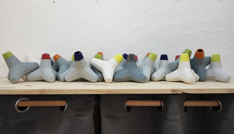 Tétrapodes "Tétra", en porcelaine (émaux variés), d'Anthony Bortoluzzi