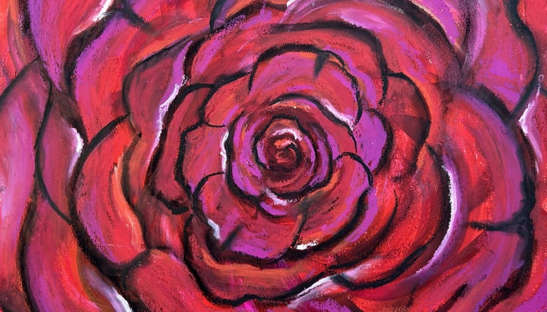 Drawing of a red rose made with Oil Pastels