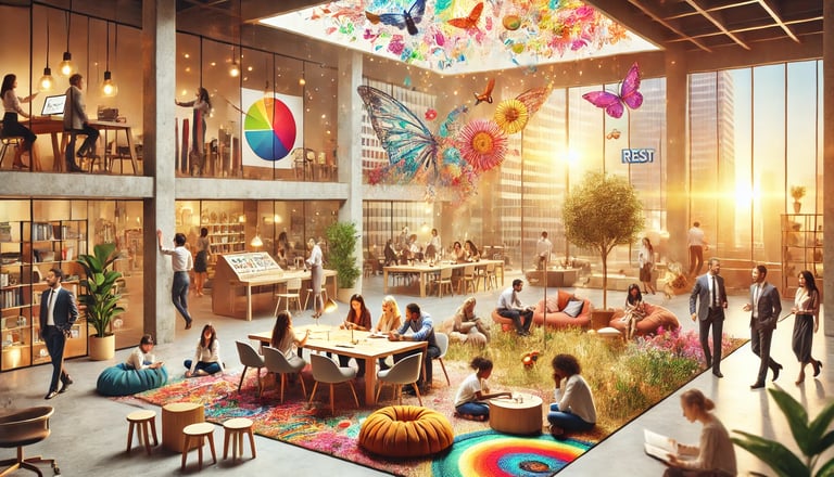 This image represents intentionally curating play, learning, and rest in corporate spaces