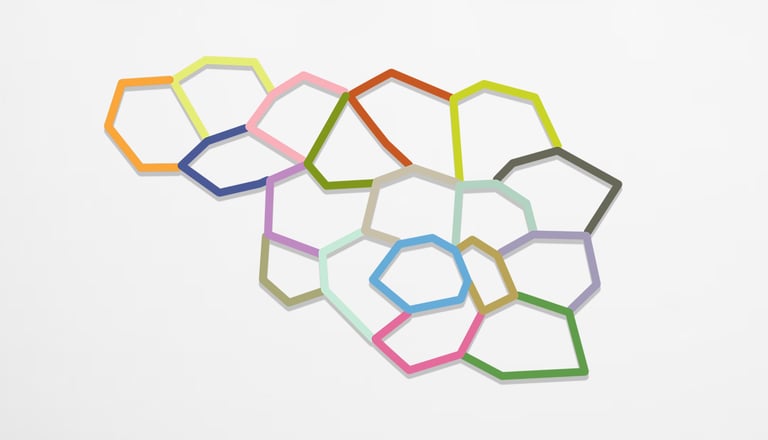multi colour geometrical wall sculpture