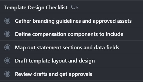 Checklist for preparing total comp statement template design