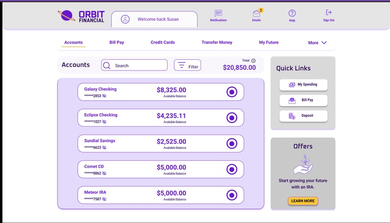 Orbit Financial banking application for desktop