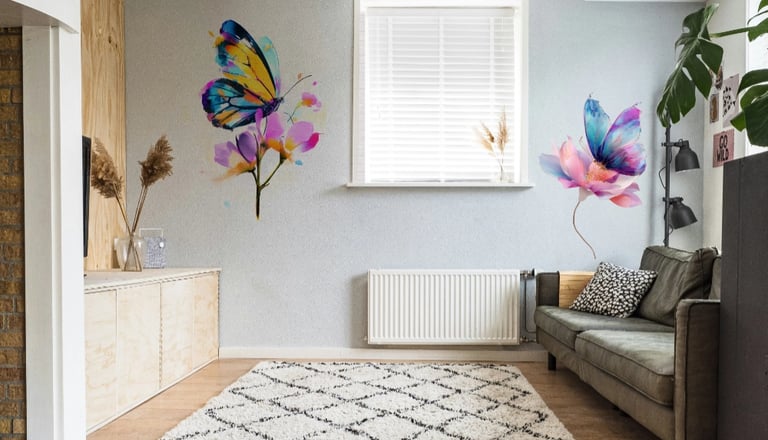 water color butterflies living room wall mural