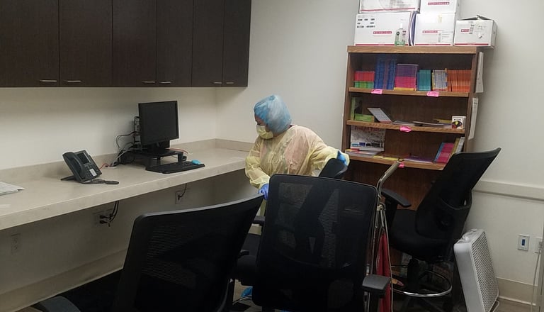 home health office being cleaned by cleaning technician 