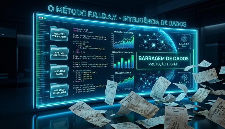 Dashboard tecnológico da Finanças cruzando dados financeiros com algoritmos para proteger a declaração de impostos.