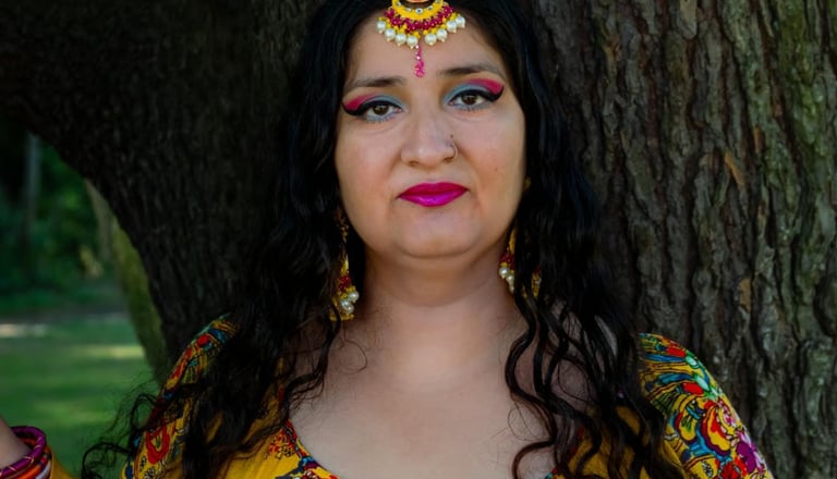 Satnam Galsian in a yellow dress and a yellow dress