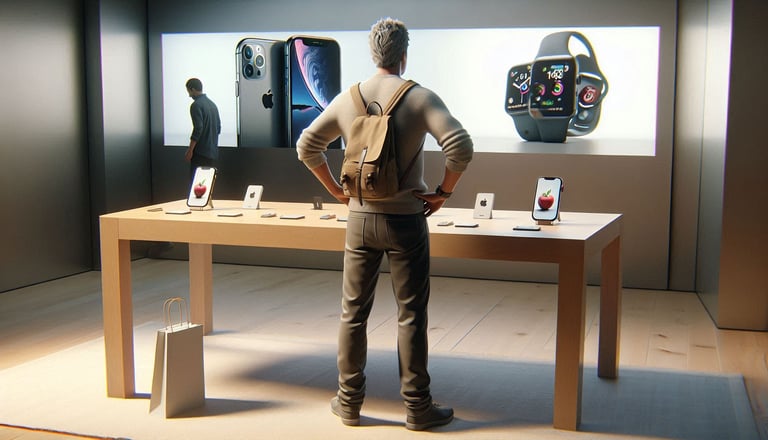 Hombre decidiendo en la Apple Store
