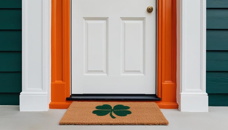 Front door of a house with a welcome mat and door lock, representing residential locksmith services from home security