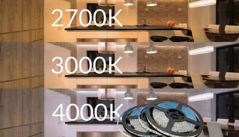 Comparación de luz LED: cálida 2700K y blanco cálido 3000K para ambientes.