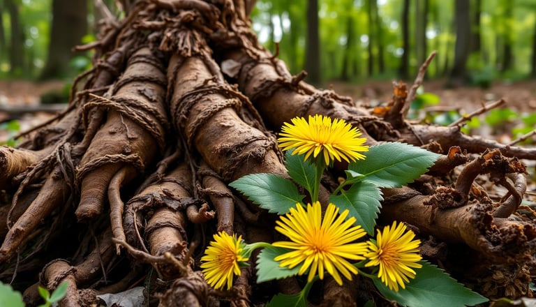 A close-up view of freshly harvested dandelion roots.