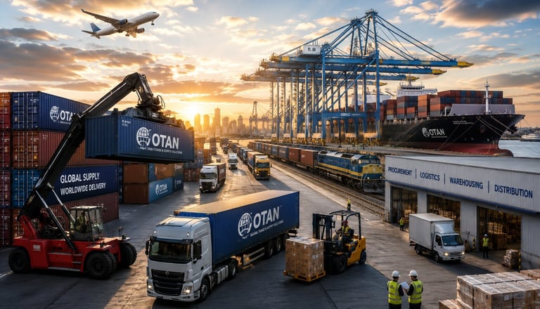 Integrated logistics network with cargo containers, trucks, port operations and global freight trans