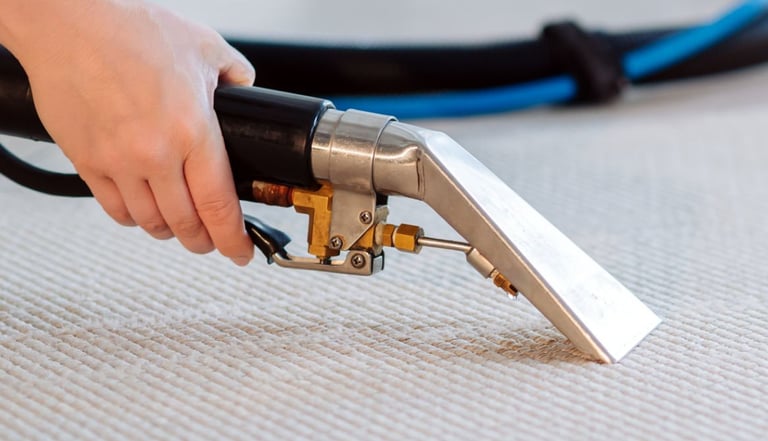 Technicien de M & M Services Pro effectuant un shampouinage professionnel d’un tapis à motifs à Roue