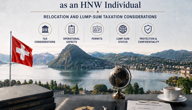 Guide to relocating to Switzerland as a high-net-worth individual with lump-sum taxation tips.