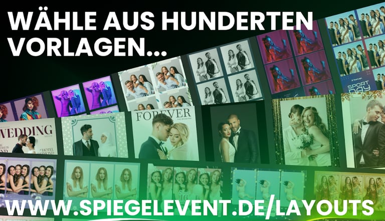 Wähle aus hunderten Vorlagen für deine Photobooth zum Mieten in Pforzheim, dein Event, dein Design