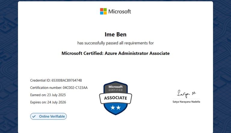 Microsoft Certified Azure Administrator Associate certificate for cloud administration and governanc