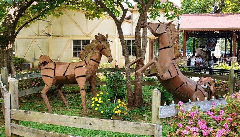 Helen GA - the shops & restaurants have Bavarian details & artsy statues