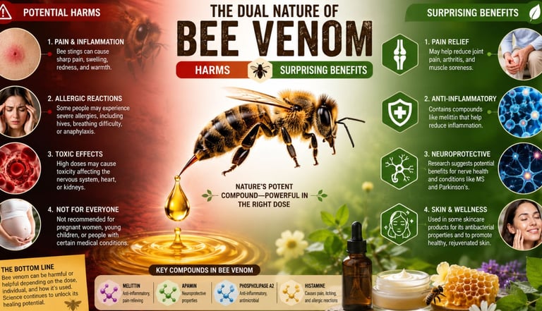  🐝The Dual Nature of Bee Venom :Harms and Surprising Benefits 