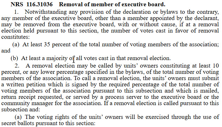 NRS 116.31036  Removal of member of executive board.