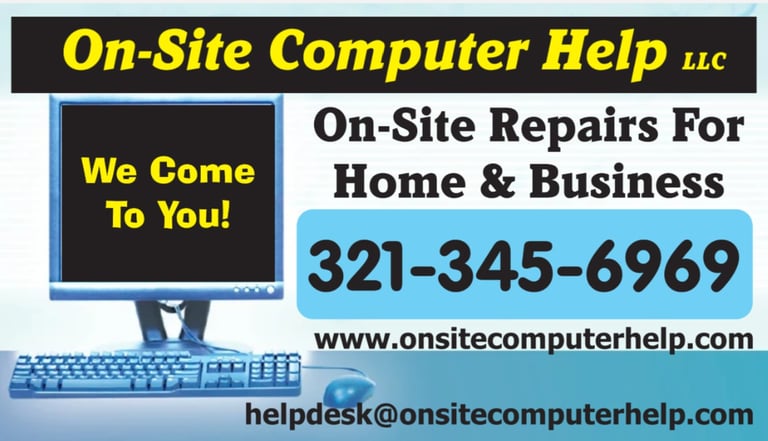 On-Site Computer Help – We Come To You for on-site computer repair in Volusia County, FL