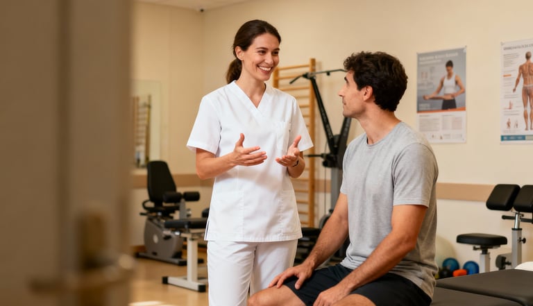 Physiotherapy consultation explaining treatment plans and transparent pricing