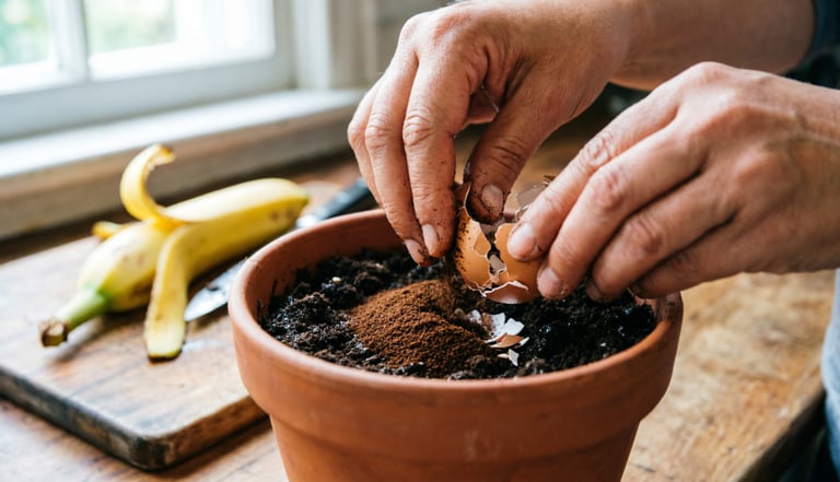 Aprenda a aplicar casca de ovo, banana e café nas plantas. Guia prático de adubação caseira.