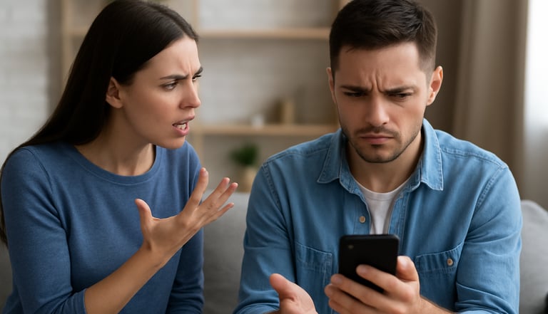 casal discutindo por ciúme e desconfiança no relacionamento
