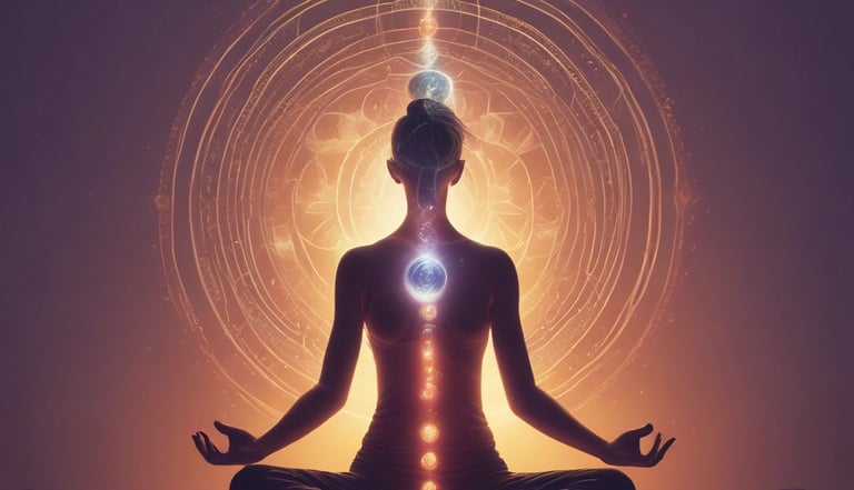 A serene setting with soft candlelight and crystals arranged for an energy balancing session.