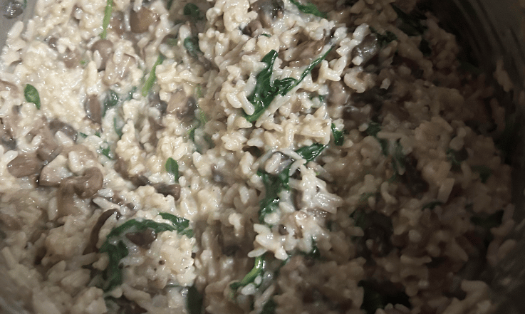 Bowl of Spinach, mushroom risotto