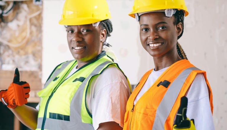Happy service business workers on a jobs site Photo by Kindel Media