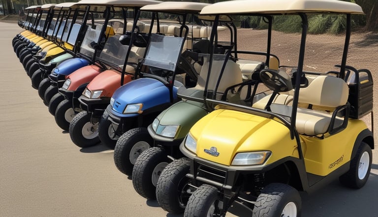 Row of golf carts for rent 