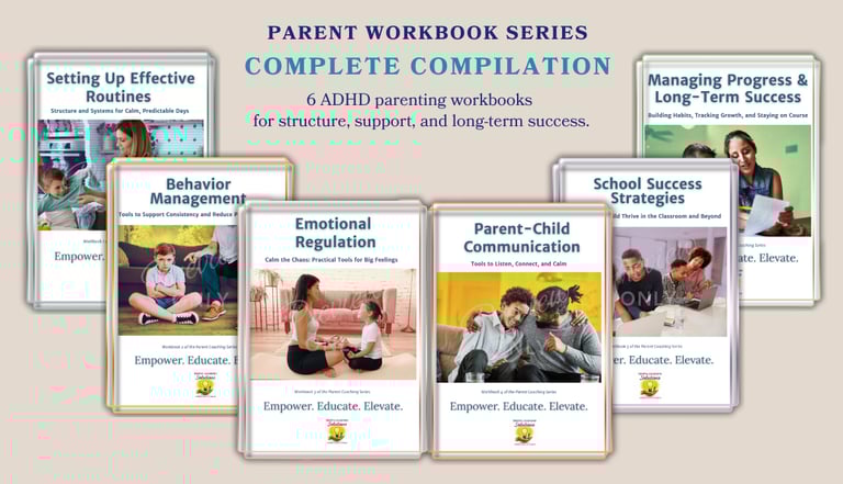 Six ADHD parent coaching workbooks included in the Reset Program Program