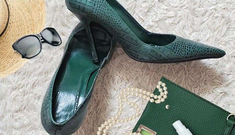 a pair of shoes and a hat on a rug