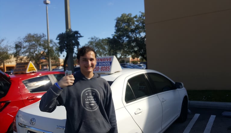 Student passing the driving test.