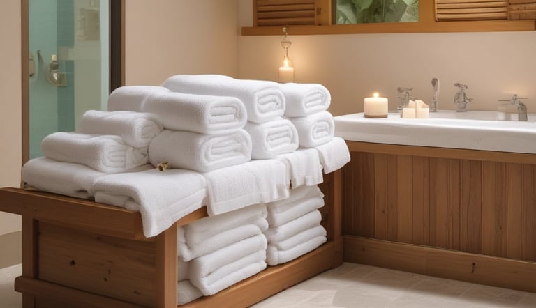 A clean stack of freshly laundered towels ready for delivery.