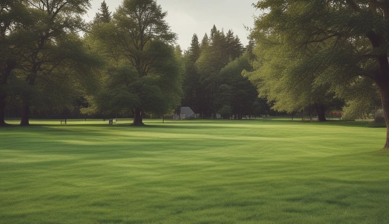 a lawn with a lawn and trees in the background