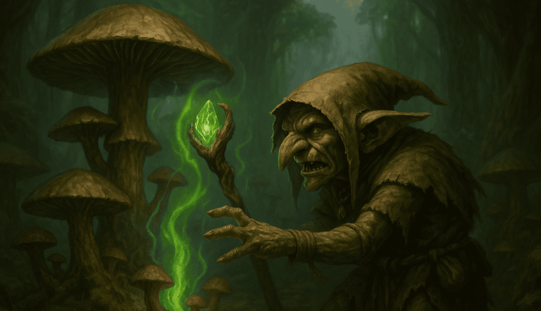 Murklin Goblin using a Nature-Earth Myric Shard to grow mushroom trees