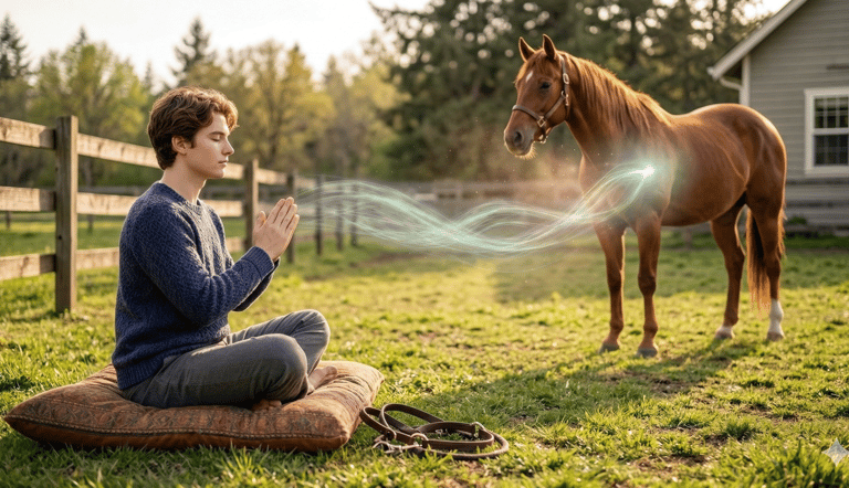 Man giving a horse Reiki