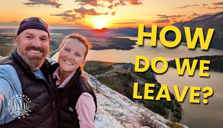 Sunrise on Bear’s Hump with Ben and Anna and “How Do We Leave?” text overlay.