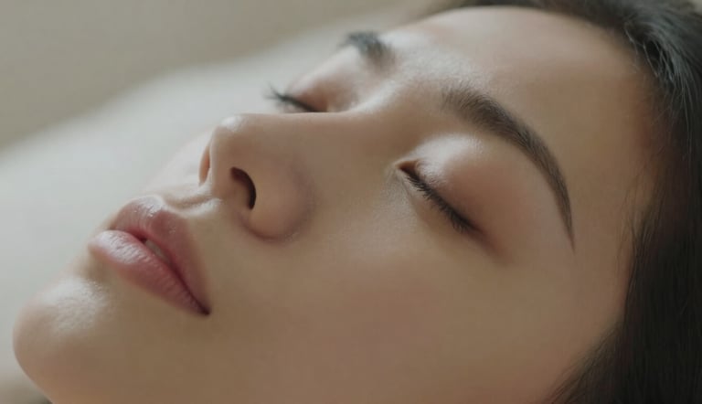 Person in hypnagogic threshold state between waking and sleep for subconscious reprogramming