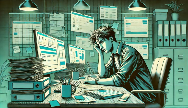 A young entrepreneur overwhelmed with work