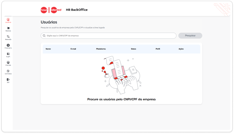 Página inicial de pesquisa por usuário do portal interno o Backoffice