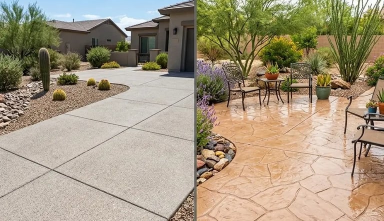 two-panel collage of Concrete driveway and Queen Creek, AZ