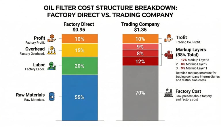 Detailed cost structure comparison showing factory direct vs trading company pricing breakdown