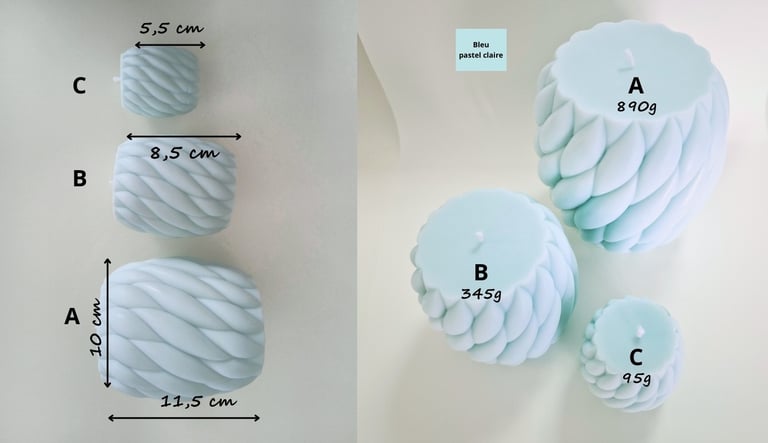 100% natural light pastel blue braided candle from eclatdeluciole.fr