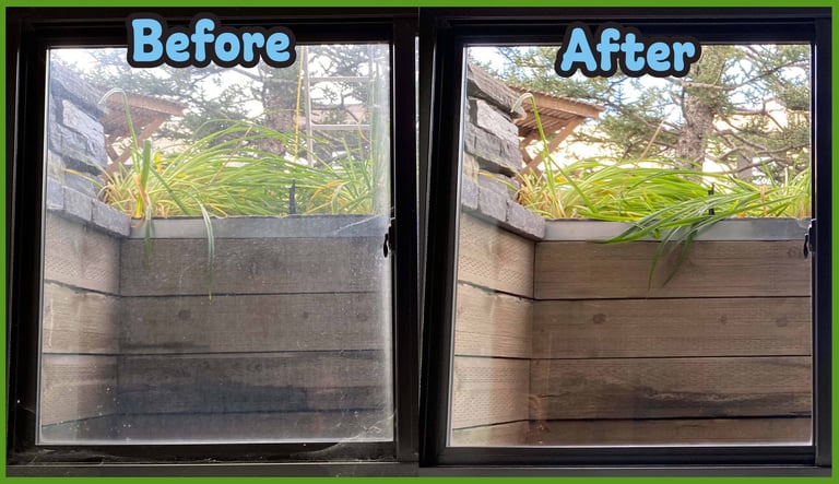 before and after picture of dirty basement window cleaning in calgary