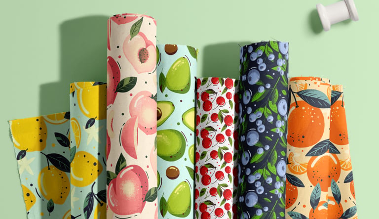 a bunch of different types of fabric and scissors